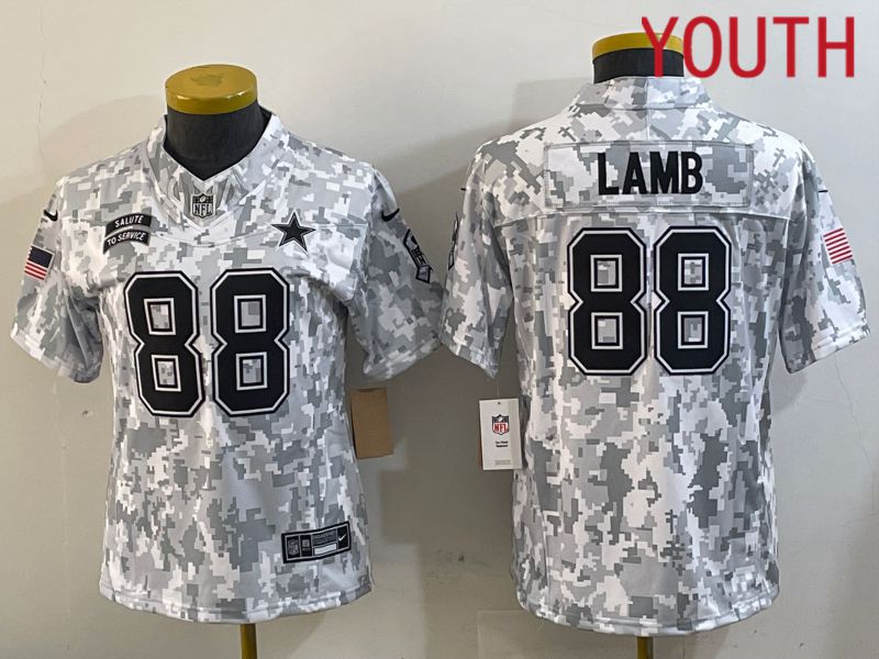 Youth Dallas Cowboys #88 Lamb Nike Arctic Camo 2024 Salute to Service Limited NFL Jersey style 4